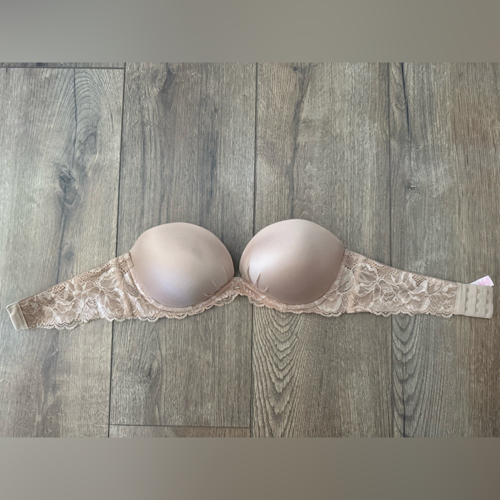 Victoria’s Secret Elegant Lace Strapless Push-Up Bra - Tan 34C